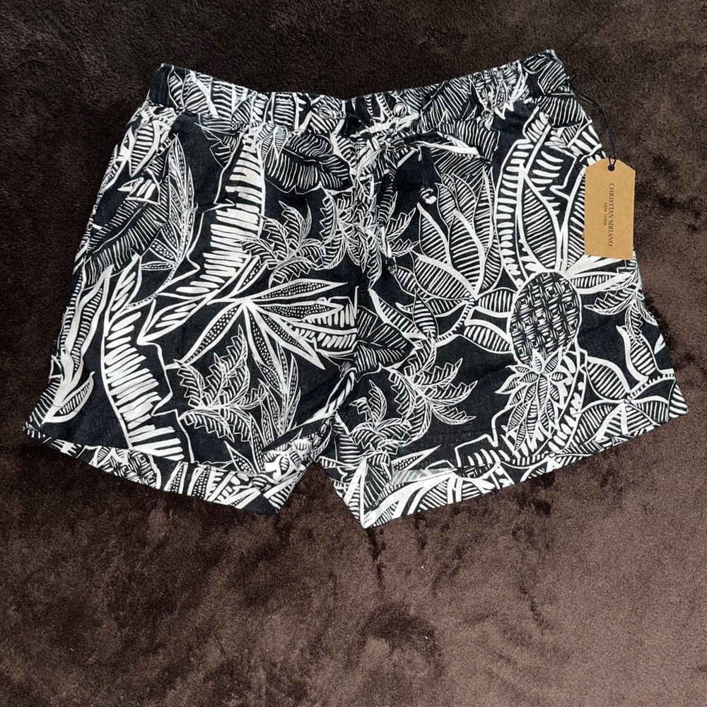 Christian Siriano Black & White Tropical Print Women's Shorts